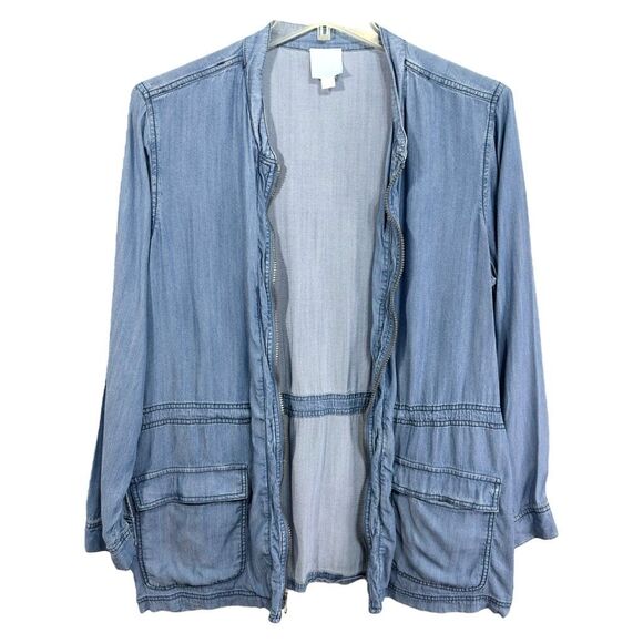 Dress Barn Jackets & Blazers - Dressbarn‎ Sunday XL Chambray Jacket Blue Full Zip Lightweight Shacket 739